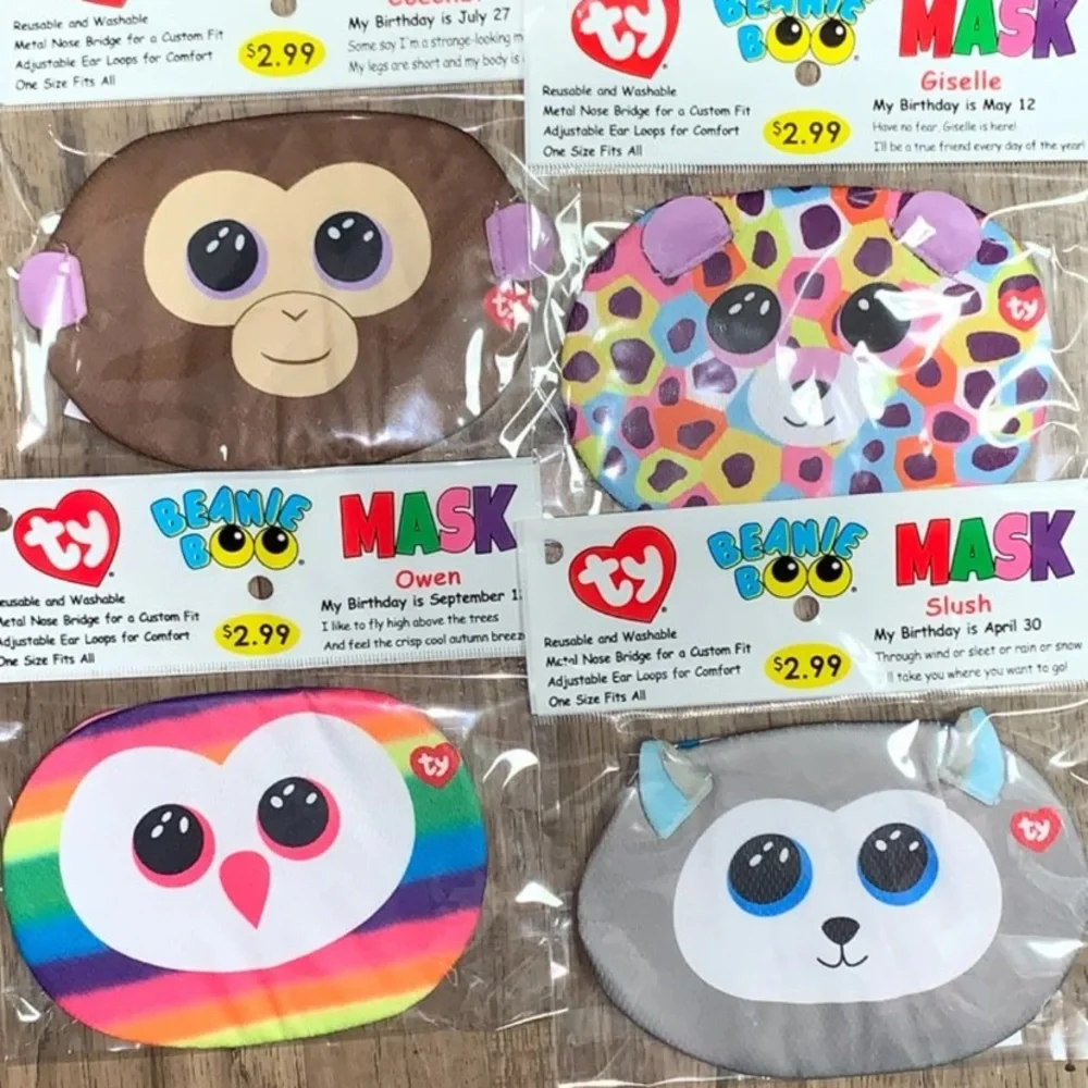 New Bundle of 4 Kids TY Beanie Boo Face Masks Coverings Fun